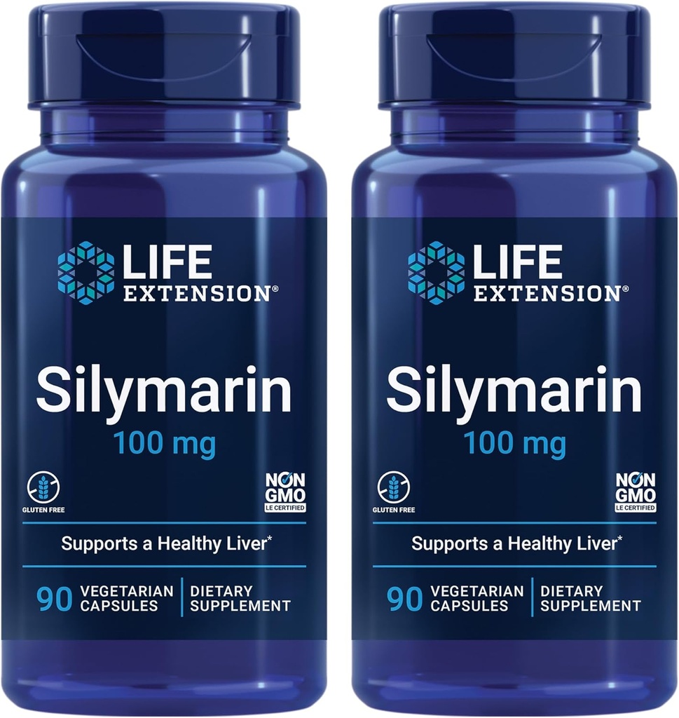 Estensione della vita Silymarin – Estratto di cardo del latte – Supporta la salute del fegato – Senza glutine, Non OGM, Vegetariano – Due Confezione - 2 x 90 Capsule