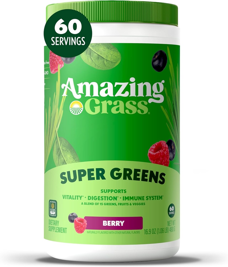 Meraviglioso erba verdi miscela Superfood: Super Greens polvere Smoothie miscela con Spirulina, clorella, barbabietola radice polvere, enzimi digestivi & probiotici, bacche, 60 Servings (Packaging May Vary)