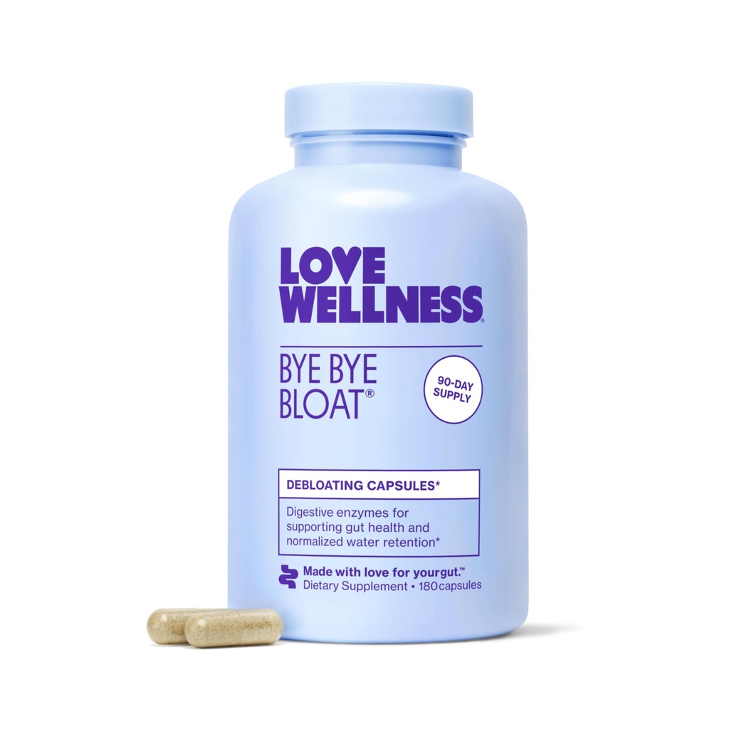 Amore Benessere Ciao ciao Bloat, Enzimi Digestivi | Rilievo Bloating per le donne | Aiuta a ridurre il sollievo dal gas e la ritenzione idrica | Supporta la salute digestiva con Fenugreek & Dandelion | 180 Conte