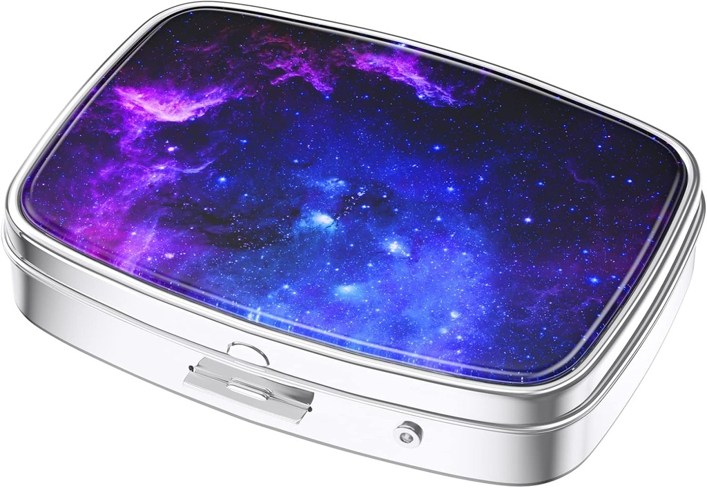 Nipichsha Pill Box, Small Pill Case for Purse & Pocket, Cute Travel Medicine Organizer, Portable Medicine Container Holder to Holding Vitamins, Medication, Fish Oil & Supplements, Starry Night