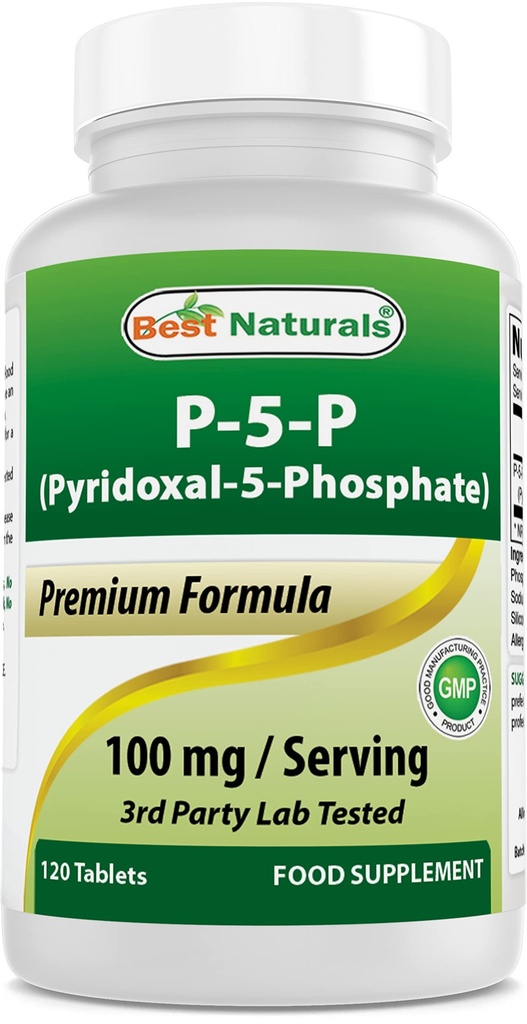 Best Naturals P5P Vitamina B6 (Pyridoxal 5 Phosphate) 100 mg/Serving - 120 compresse - una forma attiva di vitamina B6.