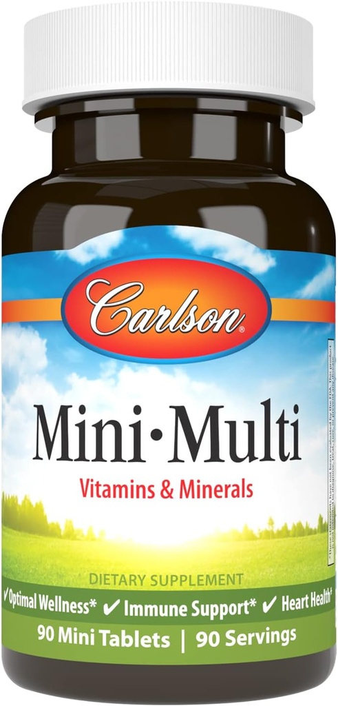 Carlson - Mini-Multi, Vitamine & Minerali, Supporto Immune & Heart Health, Wellness ottimale, 90 mini tablet.