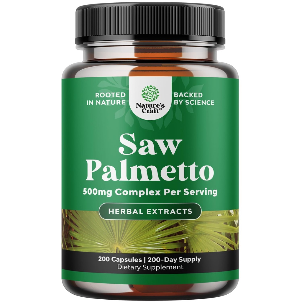 Estratto di Palmetto di Sega Extra - Complesso Erborisdizionale Avanzato per la salute dei capelli e il supporto urinario con Sterols vegetali & Flavonoidi - Potente supplemento di erbe con 500mg per porzione - 200 capsule