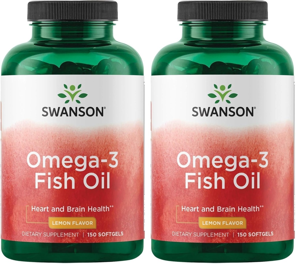 Swanson Omega 3 Fish Oil Supplemento cuore Cervello e supporto misto GMO-Free EFAs 180 mg EPA Plus 120 mg DHA 150 Softgel Capsule Limoni Flavor (2 Pack)