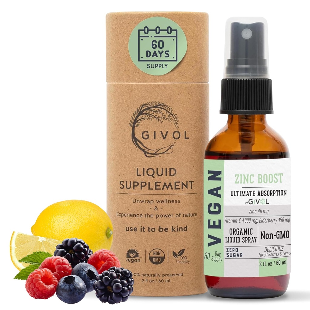 Organic ZINC Boost Mist 40 mg (Extra Strength) - Sugar Free con Vit C e Elderberry Extract - Vegan Liquid Spray per Bambini e Adulti - Facile assorbimento - Non-GMO - (60 ml) 60 giorni di alimentazione
