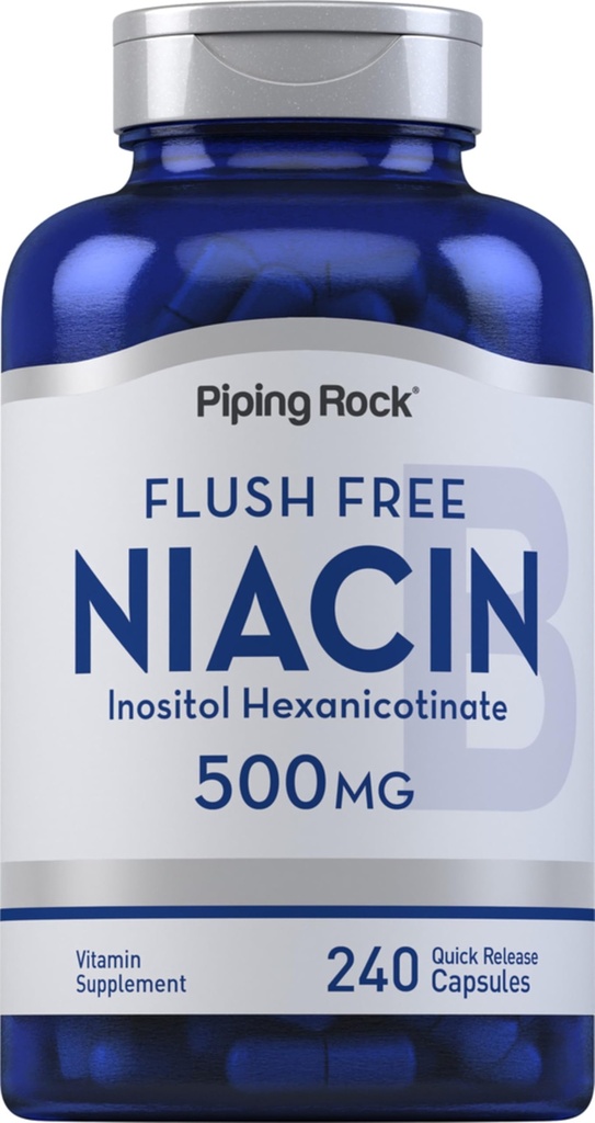 Piping Rock Niacin 500mg | Flush Free | 240 capsule | Vitamina B3 Supplemento | Non OGM, Gluten Free
