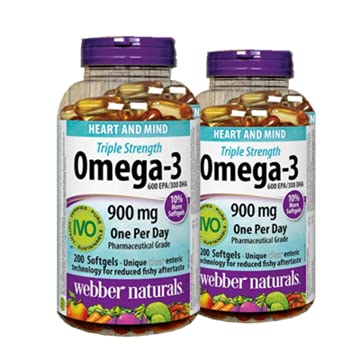 Webber Naturals Triple Strength Omega-3 900mg 200 softgels x 2(2 bottiglie)