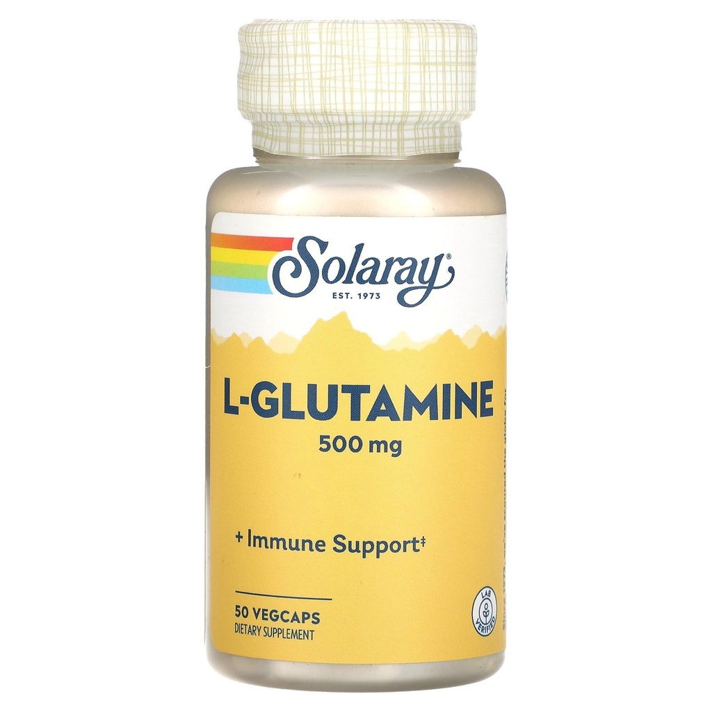 SOLARAY L Glutamina Capsule 500 mg - Supporto Immune - Aminoacido Libero - Lab verificato, 60-Giorni Garanzia di rimborso, 50 Serve, 50 VegCaps