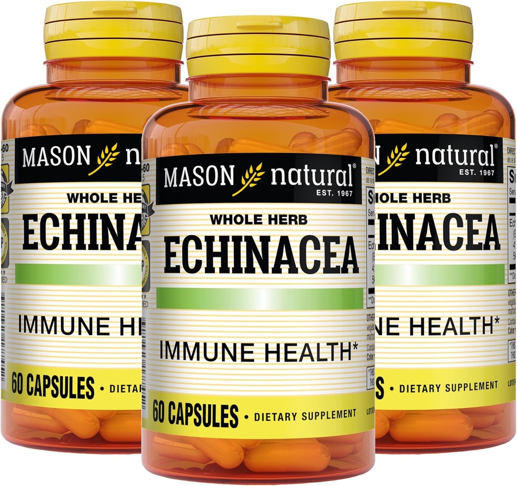 MASON NATURAL Echinacea, Sistema immunitario Booster, Supporta la salute generale, Integratore di erbe, 60 capsule (Pack of 3)