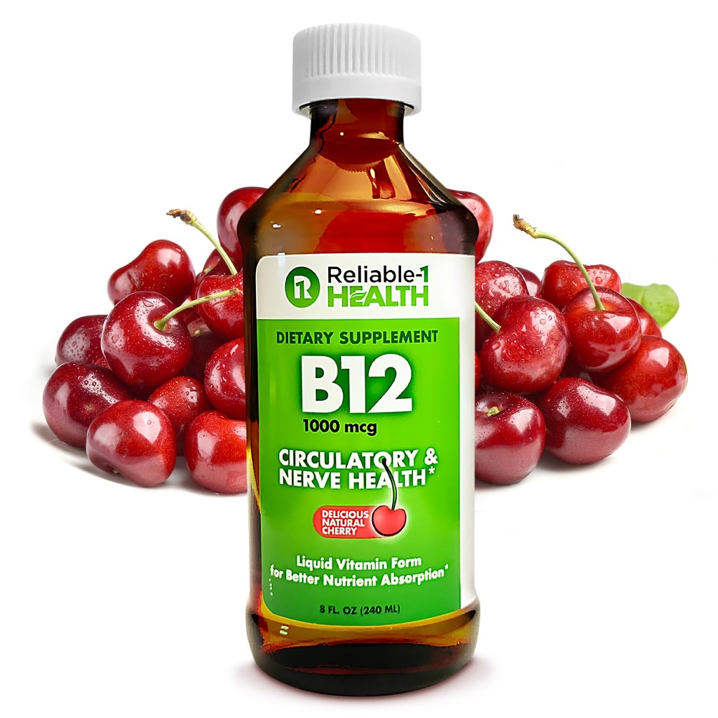 Affidabile-1 Laboratori Vitamina liquida B12 Supplemento giornaliero 1000mcg per adulti uomini e donne - Natural Cherry Flavor