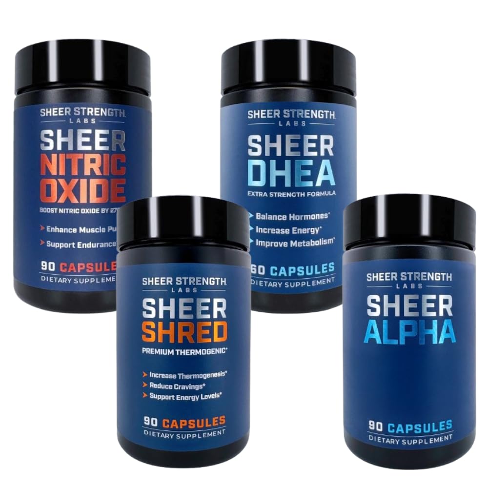 Sheer Ultimate Stack - DHEA Supplemento per gli uomini DHEA 100mg & Nitric Oxide Supplement & Sheer Shred & Sheer Alpha