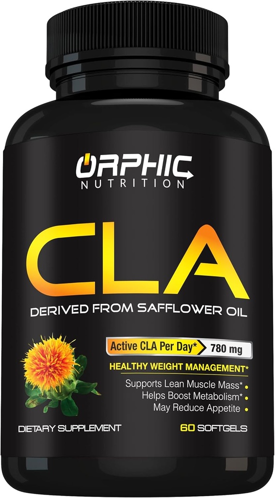 ORPHIC NUTRITION CLA Safflower Oil Supplement - Made with Safflower Oil - 780mg Acido linoleico non stimolante per gli uomini e le donne* to Support Weight Loss Efforts and Metabolism* - 60 Softgels