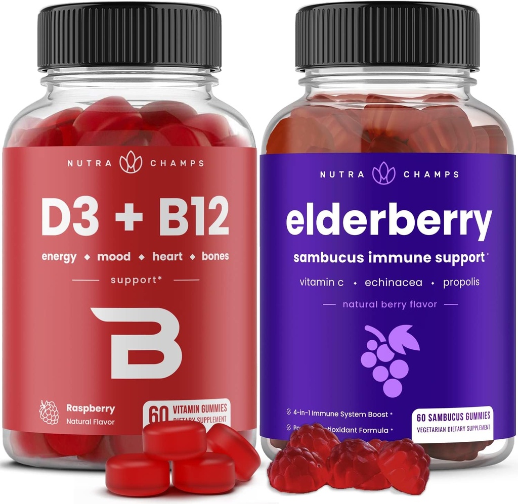 NutraChamps Vitamina B12 Gummies and Elderberry Gummies Bundle