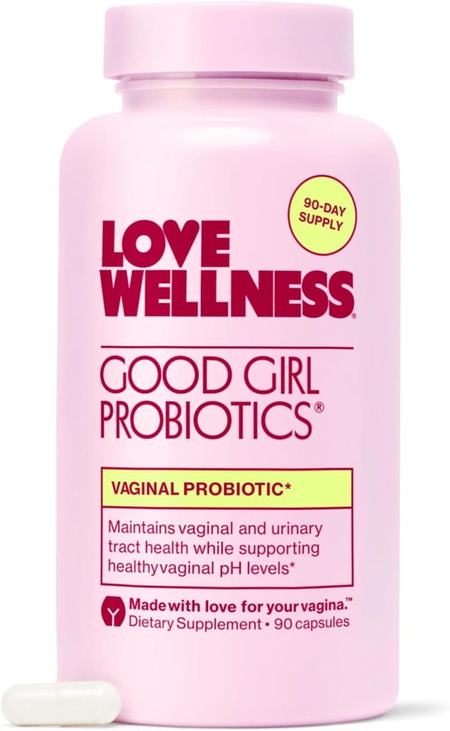 Amore benessere Good Girl Probiotics | Salute vaginale femminile & pH Balance Supplemento | Probiotico 9-Strain per tratto urinario, lievito, odore e supporto immunitario | Gluten-Free | 90 CT, 90-Day alimentazione