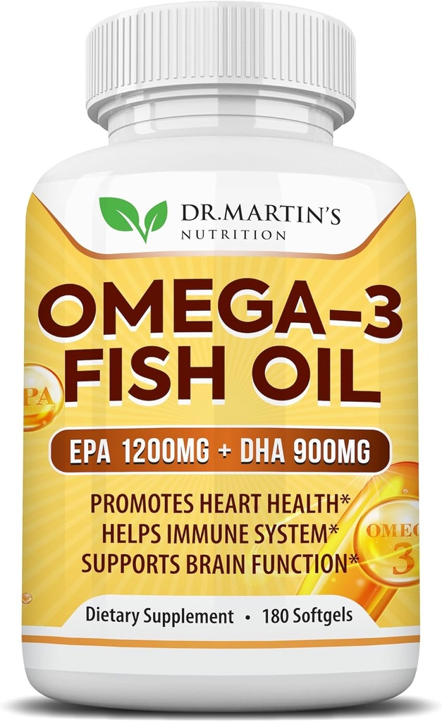 Omega 3 Fish Oil 3750mg Tripla resistenza | EPA 1200mg + DHA 900mg acidi grassi | Fish Oil Omega 3 Supplemento | Promuove Cuore sano, Sistema immunitario, Occhi, Skin & Brain Funzione | 180 Burpless Softgels
