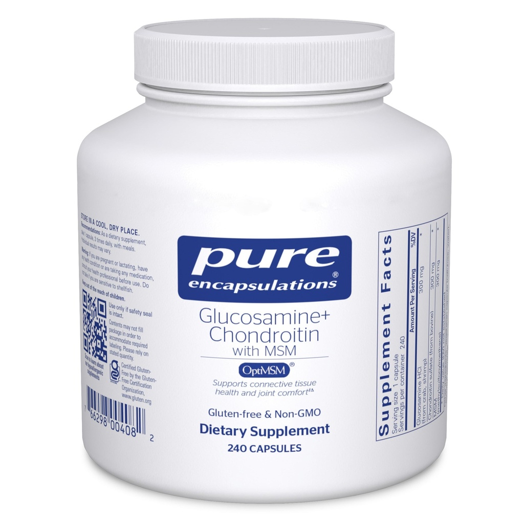 Pure Encapsulations Glucosamine Chondroitin con MSM - Supporta la formazione di cartilage e salute comune* - Mantiene l'attività di enzima - Gluten-Free & Non-GMO - 240 capsule