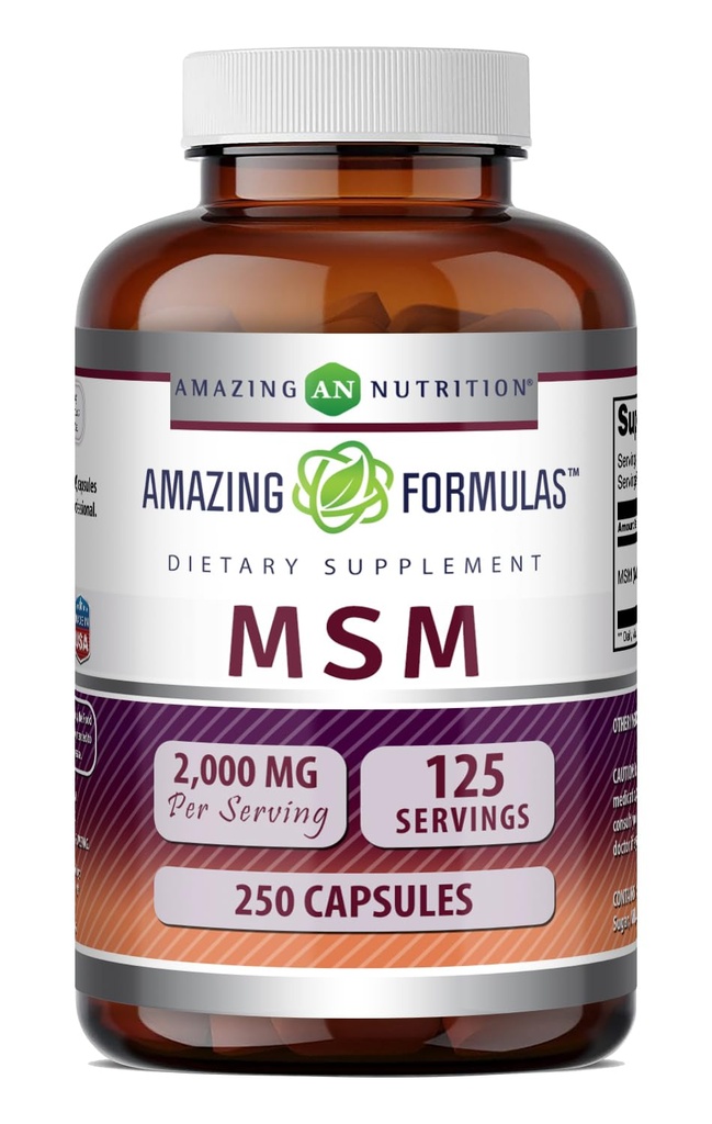 Incredibile Formulas MSM (metilsulfonilmethane) Supplemento | 2000 Mg Per Serving | Capsule | Non-GMO | Gluten Free | Made in USA (1 Pack, 250 Count)