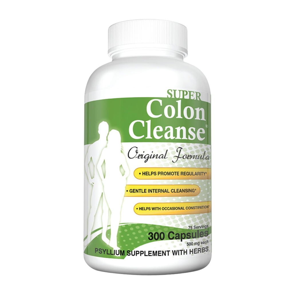 Salute Plus Super Colon Cleanse Formula originale (1990-2025), 300 Capsule, 6 Cleanses - Supporto digestivo, Rilievo di costipazione con Psyllium Husk e Senna Leaf
