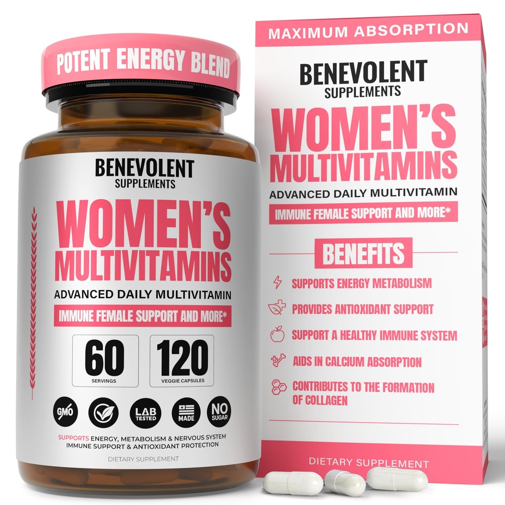 Multivitaminico per le donne - Supplemento per l’energia, l’immunità e il supporto femminile - Vitamine giornaliere per le donne con biotina, calcio, magnesio - Non OGM, Multivitamina femminile vegetariana - 120 Caps