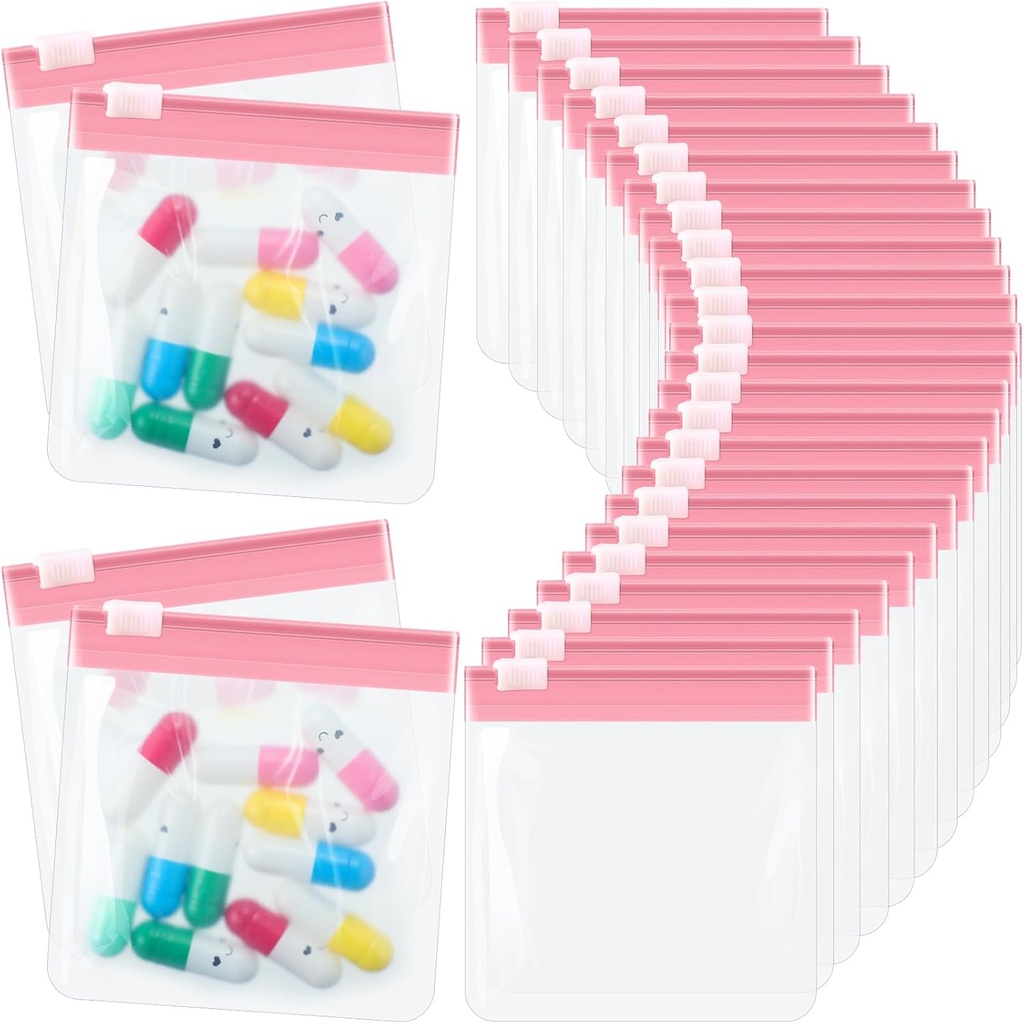 24 pezzi sacchetto di sacchetto di pedana con cerniera sacchetto di pedana Reusable Translucent Medicine Organizer Self Sealing Medicine Bag Travel Plastic Pill Bags with Slide Lock Pill Baggies for Pill (Light Pink)