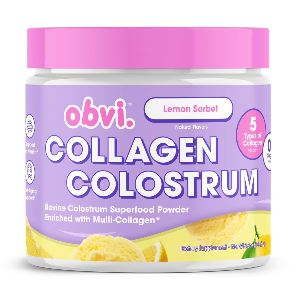Polvere di Colostrum di Peptide di Obvi Collagen | Peptide Multi-Collagen con Colostrum di Bovini di erba-Fed | Supporta la salute del fegato, Immune, Skin & Hair | senza glutine, Keto-Friendly | Sorbetto di limone, 30 Serve