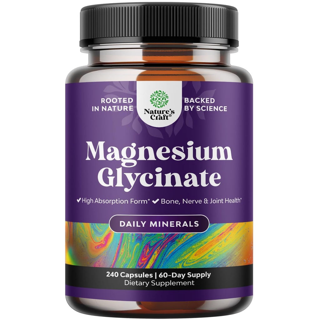 Capsule di glicinato di magnesio ad alto assorbimento - 500 mg di glicinato di magnesio per servire per il sonno calmante più il muscolo Bone & Nerve supporto - Chelated 500mg GMP Certificato 240 Conte