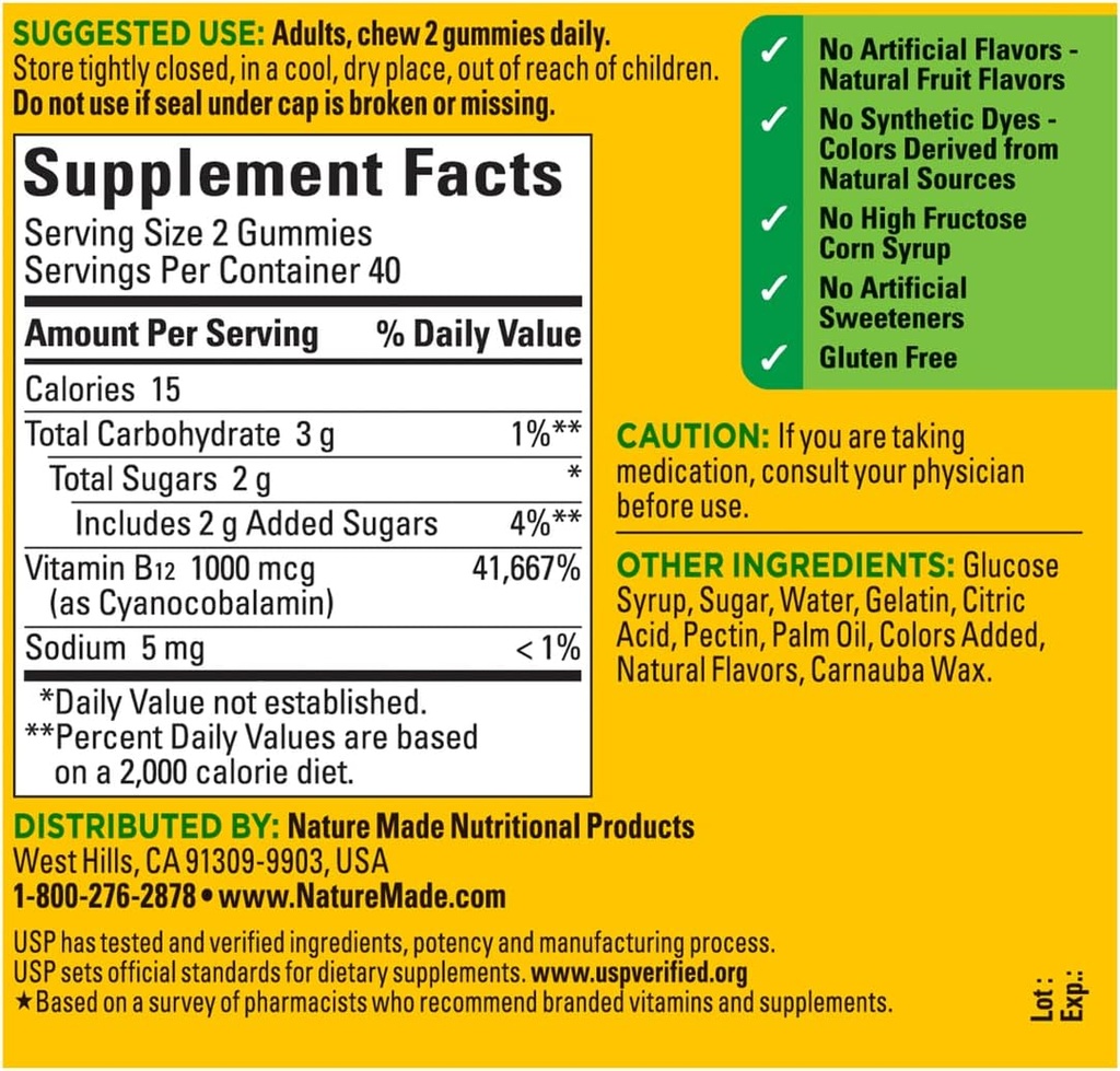Natura Made B12 Energy Gummies 80 Count, (Pacchetto di 2), sapore può variare.