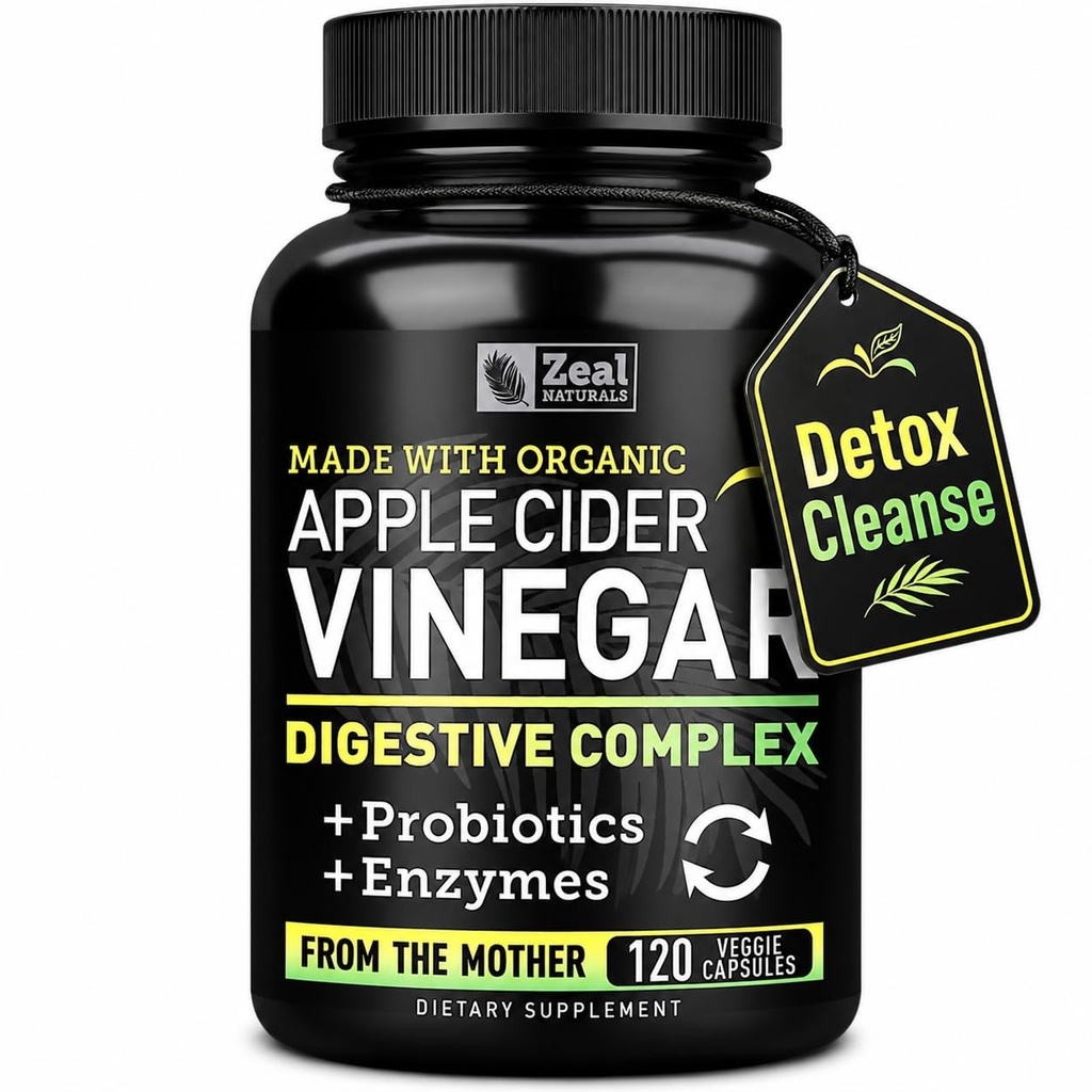 Estratto di Aceto di Sidro di Mele Organico + Enzimi Digestivi & Probiotici (1500mg | 120 capsule) Pillole di Aceto di Sidro di Mele Raw & Supplemento di Fibra per Salute Gut, Supporto Immune, Digestione & Detox Cleanse
