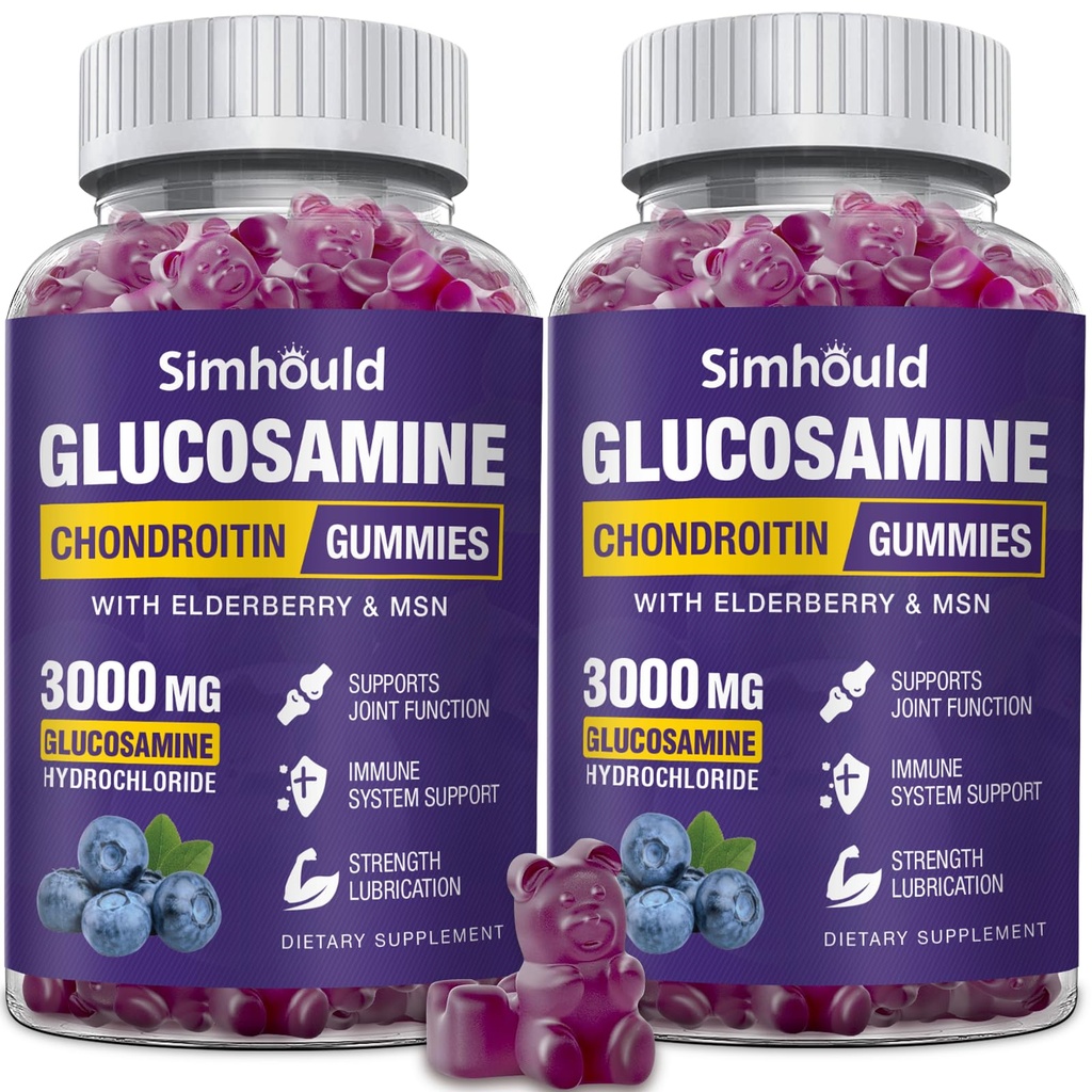 2 confezioni Glucosamine Chondroitin Gummies - 3000MG Extra Strength Joint Support Supplement with MSM & Elderberry, Flessibilità, Antiossidante Supporto Immune Gummy for Adults, Men & Women