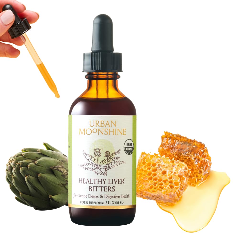Urban Moonshine Healthy Liver Bitters - Supporto per fegato - Detox - Bile Production - Gut Health - Artichoke - Dandelion - Gentle Detox* - Organic- 2 Fl Oz