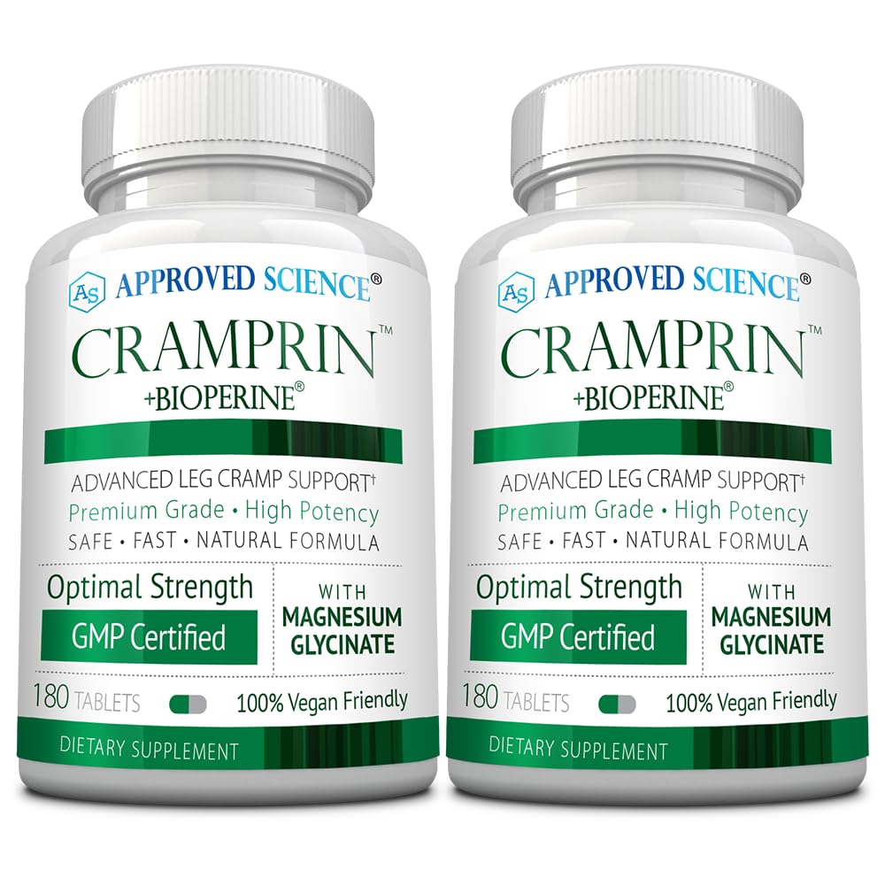 Approvato Cramprin Scienza - Magnesio ad alto assorbimento, Vitamina B Complex, BioPerine - 6 mesi di alimentazione - 2 bottiglie - Vegan