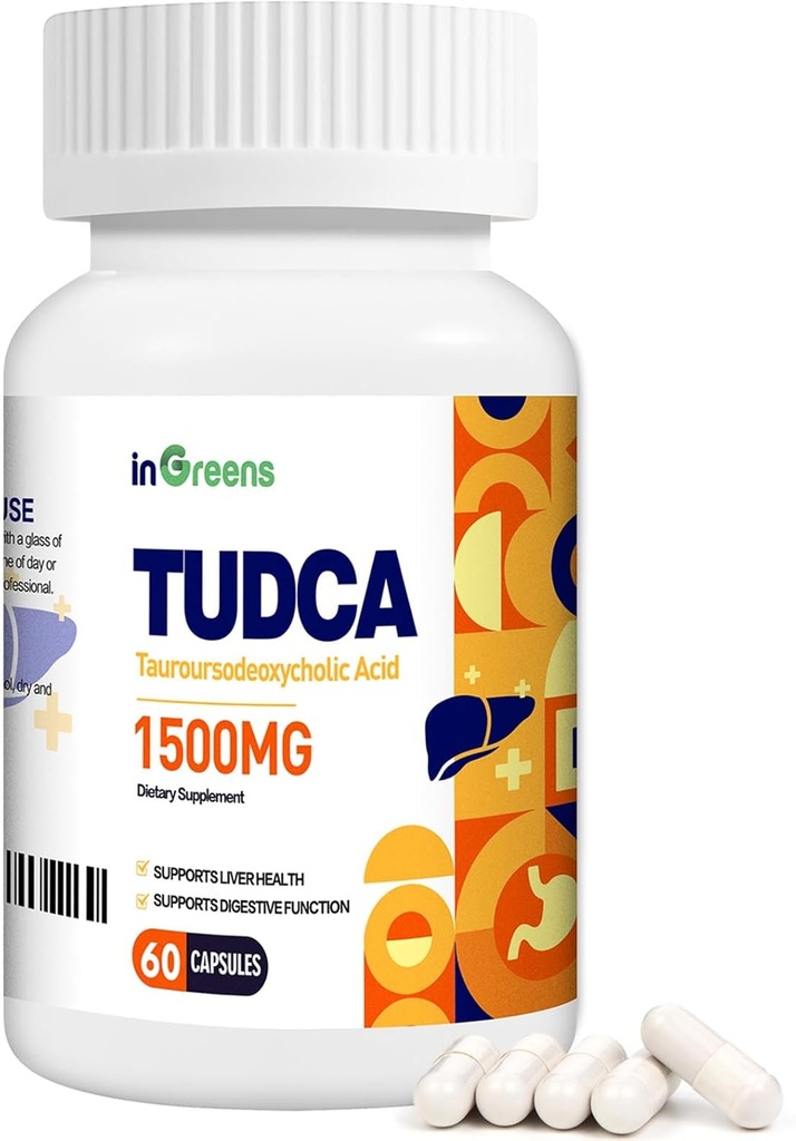Pure TUDCA Supplemento 1500 mg, Sali di Bile di Acido Tauroursodeoxycholic ad alta purezza, Supporto per fegato per Detox e Riparazione del fegato, Non OGM, Facile da ingoiare, Made in USA, 60 capsule