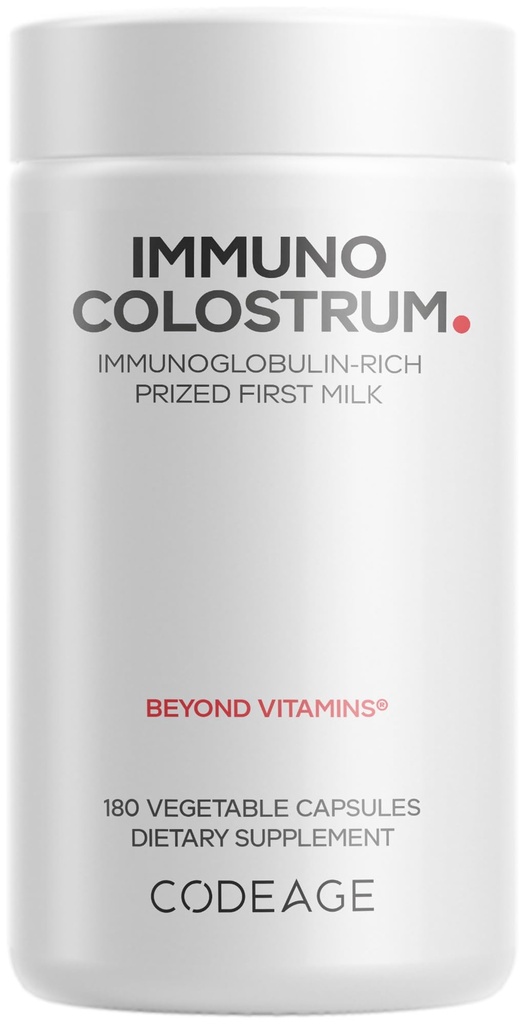 Codeage Colostrum Supplement, Grass-Fed Colostrum - Primo Latte Premiato - Grass-Finished, Freeze-Dried - Vitamine, Immunoglobuline, Fattori di Crescita - Non-GMO, Gluten-Free - 180 Capsule