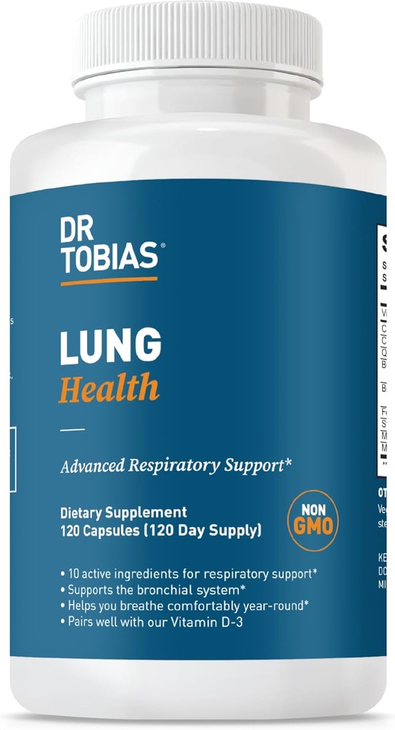 Dr. Tobias Lung Health Supplement con vitamina C, Butterbur, Quercetin & Bromelain, Advanced Lung Cleanse Detox Formula per Bronchial & Respiratory System, Non-GMO, 120 Capsule, 120 Serve