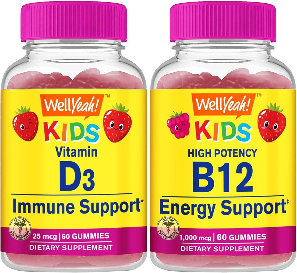 BeneSì Vitamina D3 Bambini + Vitamina B12 Bambini, Gummies Bundle - Grande Degustazione, Supplemento di vitamina, Senza glutine, OGM libero, pancia masticabile