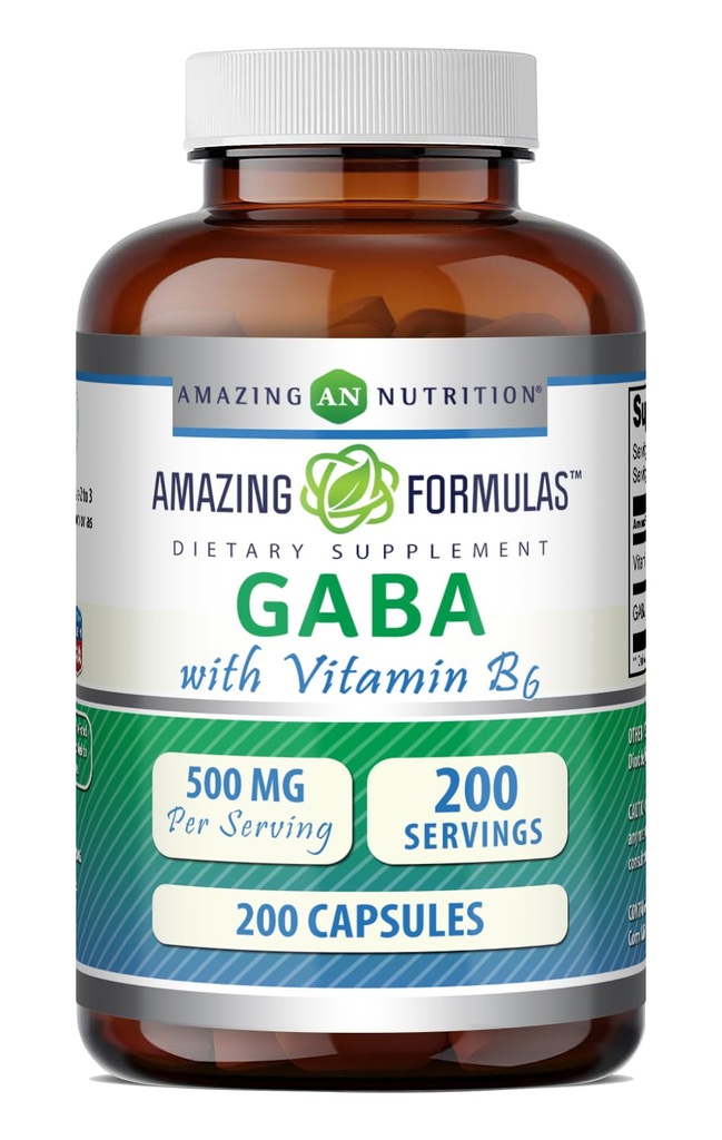Incredibile Formula GABA con vitamina B6 Supplemento | 500 Mg Per Serving | 200 capsule | Non-GMO | Gluten Free | Made in USA