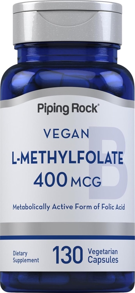 Piping Rock L MethylFolate Supplemento | 400 mcg | 130 capsule | Vegetariano, Vegan | Non OGM, Gluten Free