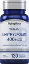 Piping Rock L MethylFolate Supplemento | 400 mcg | 130 capsule | Vegetariano, Vegan | Non OGM, Gluten Free