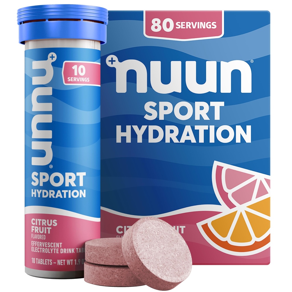 Nuun Sport Electrolyte Tablets con Magnesio, Calcio, Potassio, Cloruro & Sodio, Gluten Free & Vegan, Citrus Fruit, 8 Pack (80 Servings Total)