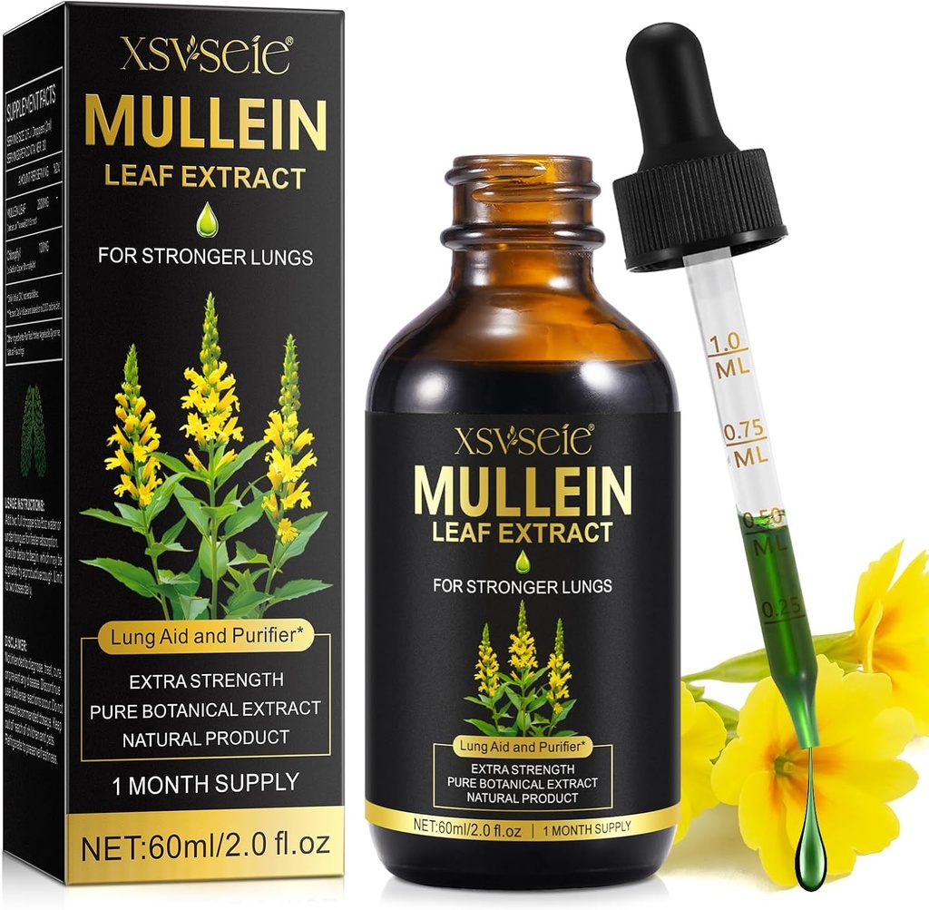 Gocce di Mullein per polmoni, Estratto di foglie di Mullein per polmoni, tintura di estratto di foglie di Mullein con supplemento naturale di erbe clorofilla Gocce di estratto di Mullein per la pulizia polmonare e la salute del respiro