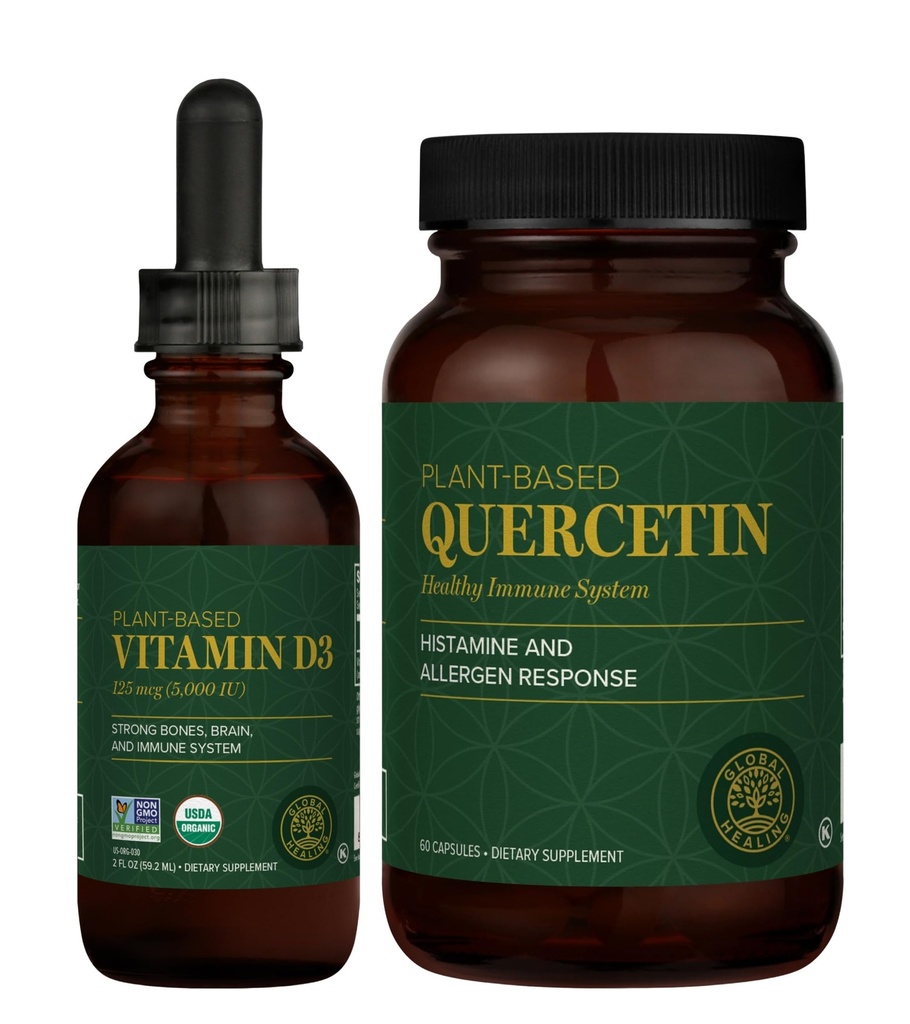 Global Healing Center - Vitamina D3 5000IU & Quercetin 250mg - Supporta le ossa e il sistema immunitario, la salute respiratoria