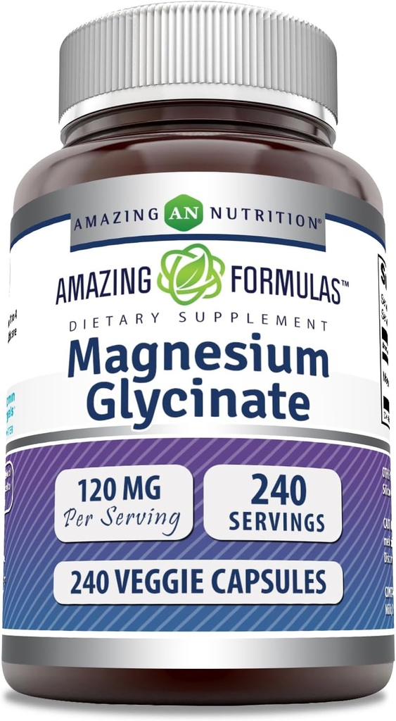 Incredibile Formulas Magnesio (Glycinate) 120 mg Per Serving Supplemento | Capsule Veggie | con Magnesio Glycinate | Non OGM | Gluten Free (240 Conte)