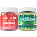 Enzimi digestivi Gummies 1000mg Chewable - Break Down Food Quickly, 90 miliardi di CFU, Probiotico, Postbiotico, Prebiotici & Fiber Blend & Vitamin ADK Gummies + Calcium Magnesium Zinc Supplement