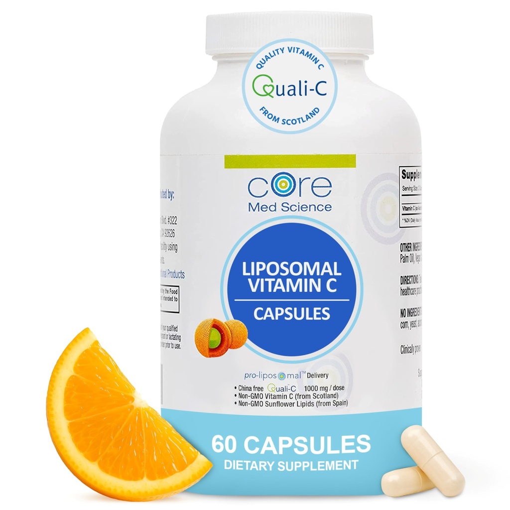 Nucleo Med Scienza Vitamina Liposomica C 1000mg, 60 Capsule - Integratore Liposomico Naturale Non OGM Vitamina C che promuove la pelle sana - Sistema immunitario Booster per adulti, Supporta la formazione del collagene