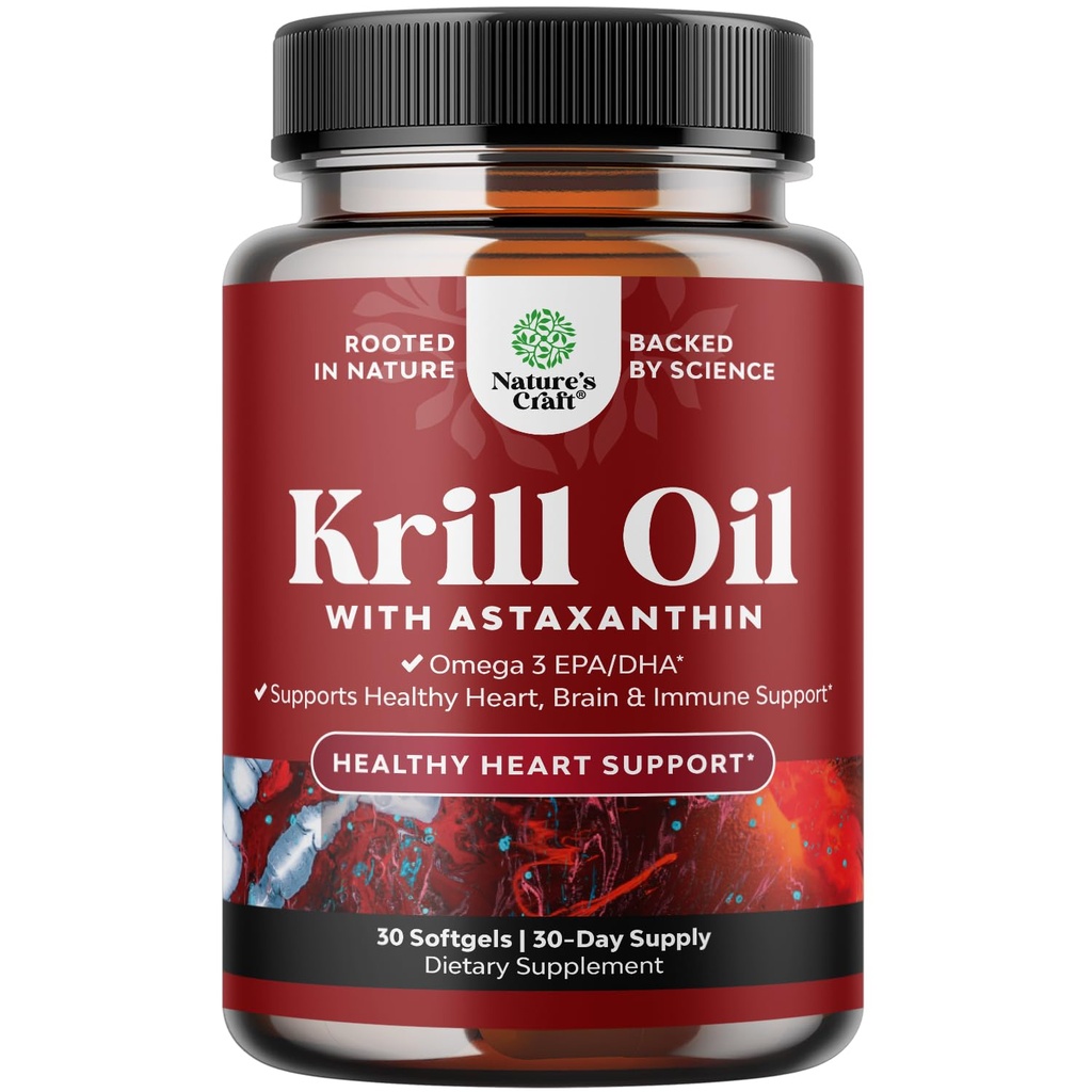 Krill Omega 3 Fish Oil Softgels - Concentrato Krill EPA & DHA Fish Oil Omega 3 supplemento per le donne & uomini per il supporto immunitario, sano cervello &amp; salute del cuore - Burpless Fatty Acids Supplement - 30 Count
