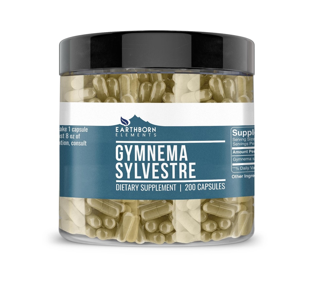 Elementi terrestri Gymnema Sylvestre 200 Capsule, Pure & Undiluted, Senza Additivi