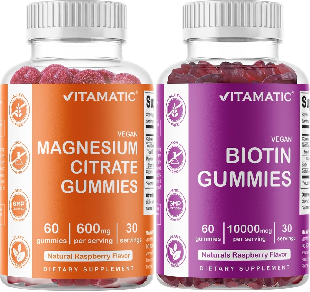 Vitamatic Magnesium Gummies & Biotin Gummies - 60 Vegan Count Every