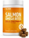 Pet MD Salmon Omega Bites per cani - Integratore di pelle e cappotto con Omega 3 & 6 per cani Plus DHA & EPA - Promuove l'allergia e il sollievo della pelle secca - 60ct
