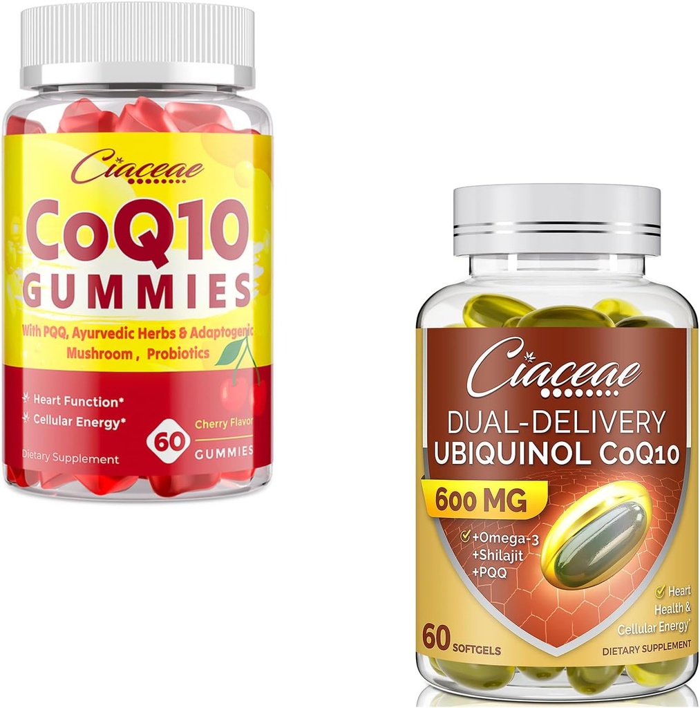 Ubiquinol CoQ10 600 MG 60 Softgels Bundle con CoQ10 Gummies 400 MG 60 Conte
