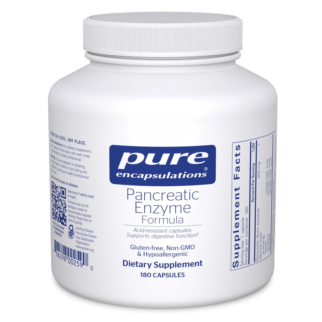 Pure Encapsulations Pancreatic Enzyme Formula - Enzimi Digestivi per Digestione - Rafforza la salute del fegato* - Capsule di consegna mirate - Gluten Free & Non-GMO - 180 Capsule